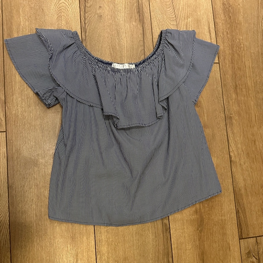 Blue and White Striped off the Shoulder Top